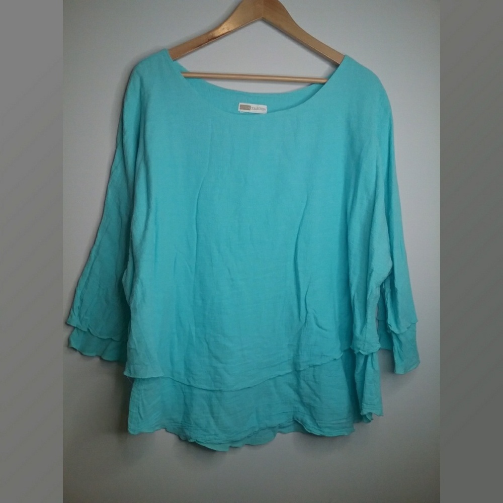 Cotton Collection Aqua Layered Tunic Size XXL